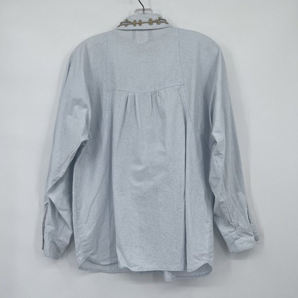 Vintage Saint Germain Paris blue blouse top oversized gold buttons size small - Picture 3 of 6